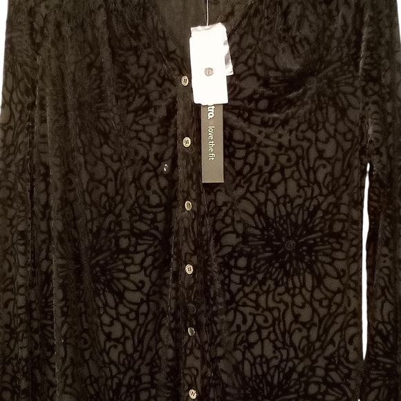 Intro. - NWT Black Velvet Burnout, Button Up, Long Sleeve Elastic Cuffs, Stretch - Picture 5 of 15